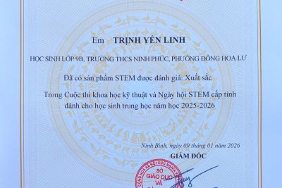 HỌC SINH TRƯỜNG THCS NINH PHÚC ĐẠT GIẢI XUẤT SẮC TẠI CUỘC THI KHKT VÀ NGÀY HỘI STEM TỈNH NINH BÌNH NĂM HỌC 2025 – 2026.